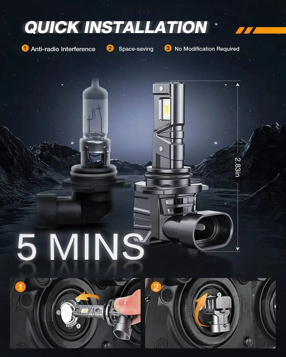 9006/HB4 LED Headlight Bulbs ES1 Series 80W 16000LM 6000K IP67 | 2 BULBS