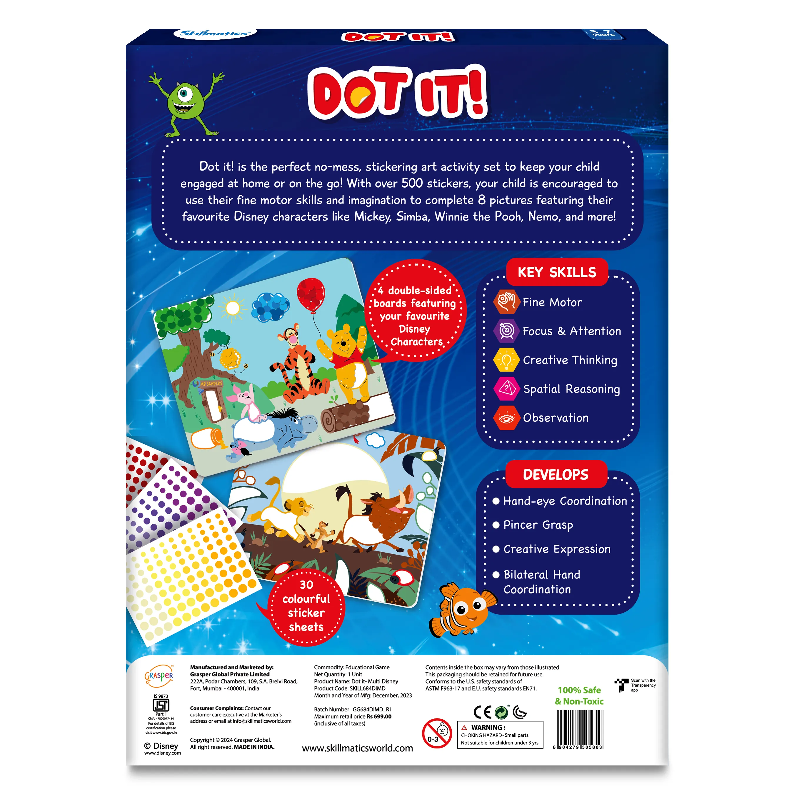 Skillmatics Art Activity - Dot It Disney Edition, No Mess Sticker Art for Kids, Craft Kits, DIY Activity, Gifts for Girls & Boys Ages 3, 4, 5, 6, 7, Travel Toys for Toddlers