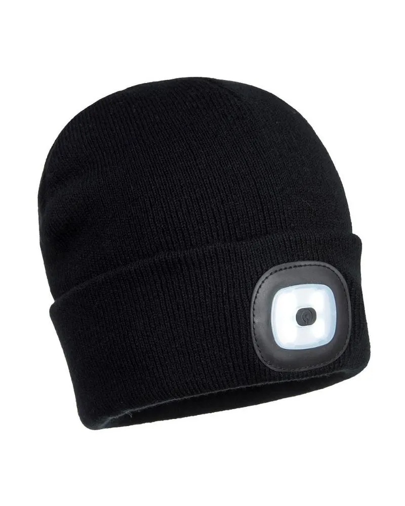 USB Rechargeable LED Light Beanie - Black